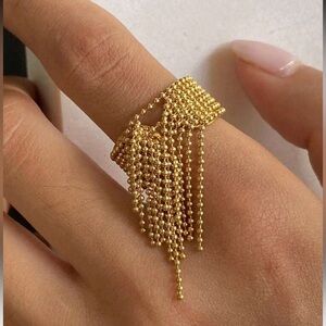 Gold Bead Tassel Ring – Adjustable Stainless Steel, Gift Ready